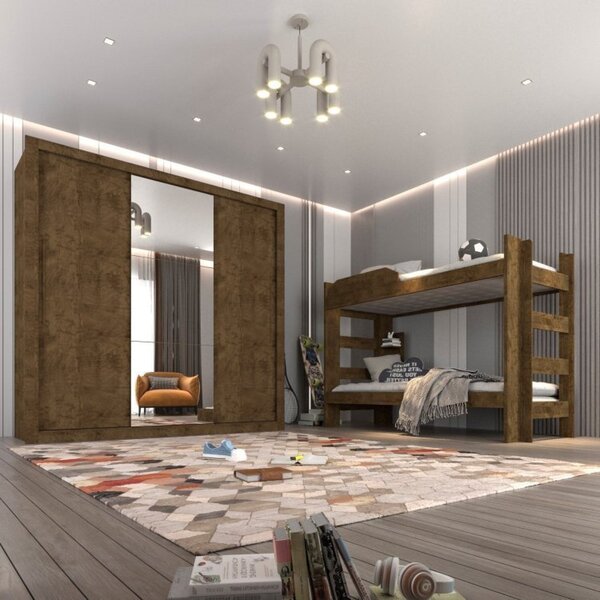 Quarto Completo Guarda Roupa Com Espelho E Beliche Sallêto Mó