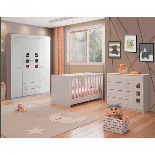 Quarto Completo Para Bebê Lívia Com Guarda Roupa 4 Portas