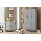 Quarto Completo Roupeiro 3 Portas Comoda Cinza