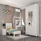 Quarto Completo Roupeiro 4 Portas Cama Mesa De Cabeceira E Pe