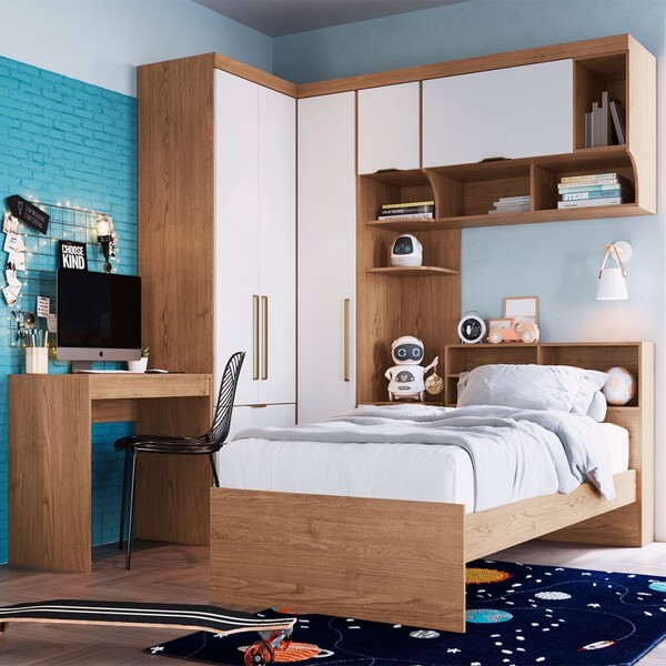 Quarto Completo Solteiro Com Escrivaninha Infinity 6 Portas 5