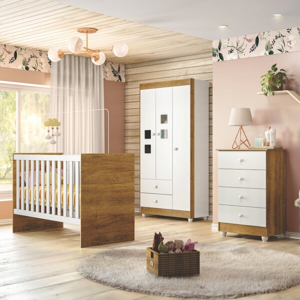 Quarto De Bebê 100% Mdf Berço Com Colchão, Cômoda Soft E Guar