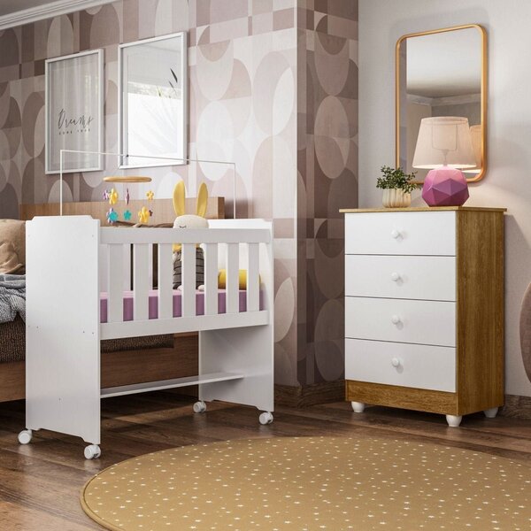Quarto De Bebê 100% Mdf Com Mini Berço E Cômoda Soft Life Bra