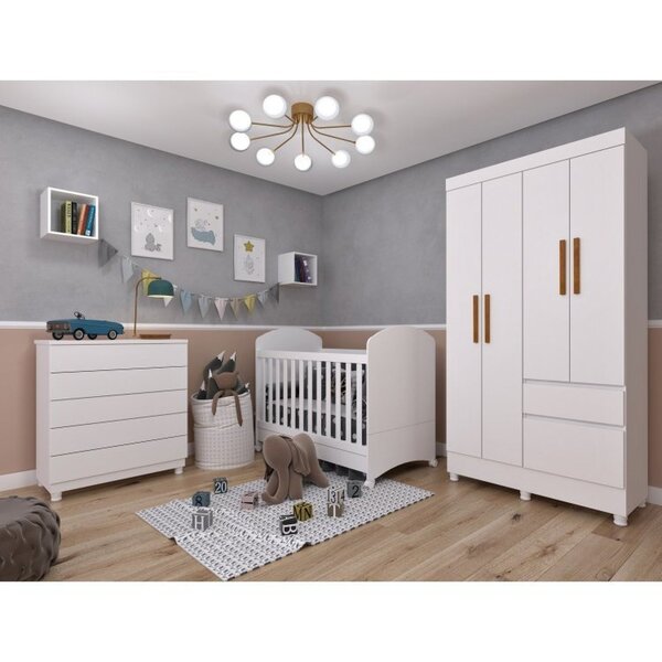 Quarto De Bebê 1 Berço 1 Cômoda 1 Guarda Roupa Delicato Tcil