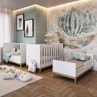 Quarto De Bebê 3 Peças Com Berço 3 Em 1 Cômoda E Estante Com