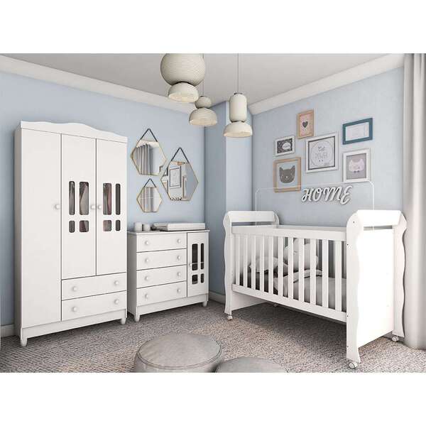 Quarto De Bebê Ariel Ii Berço Guarda-roupa Cômoda Branco Infa
