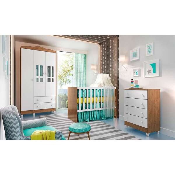Quarto De Bebê Ariel Ix Berço Guarda-roupa Cômoda Branco E Ma