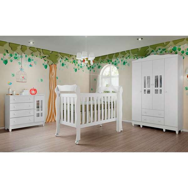 Quarto De Bebê Ariel Vi Berço Guarda-roupa Cômoda Branco Infa