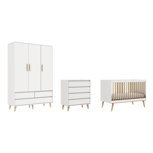 Quarto De Bebê Berço 3 Em 1 Cômoda Gaveteiro Guarda Roupa Ret