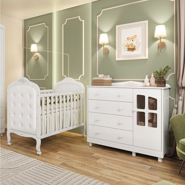 Quarto De Bebê Berço Com Capitonê E Cômoda Com Janela Maya Cl