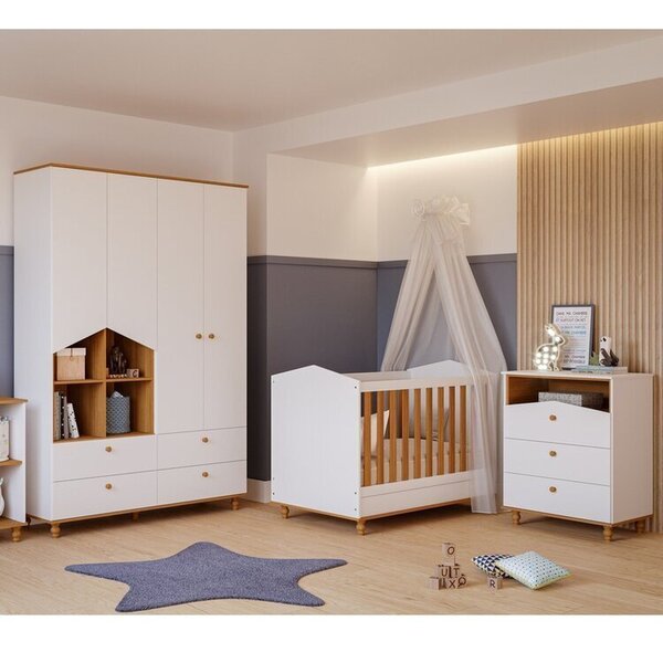 Quarto De Bebê Berço E Cômoda 3 Gavetas E Guarda-roupa 4 Port