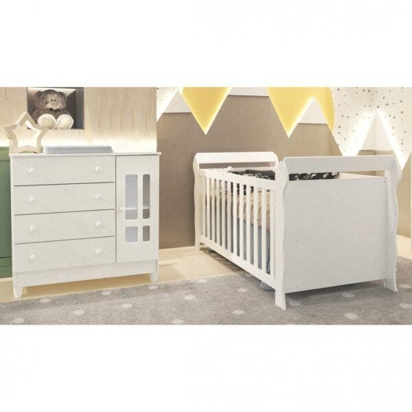Quarto De Bebê Berço E Cômoda Fraldário Eloa  Branco