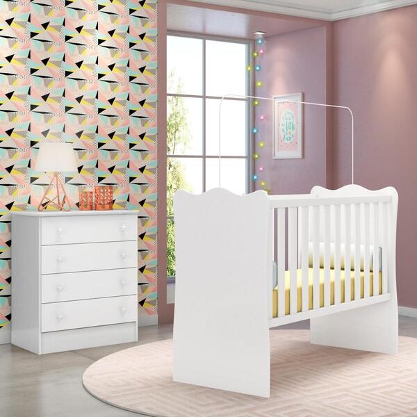 Quarto De Bebê Berço E Gaveteiro Owens Branco