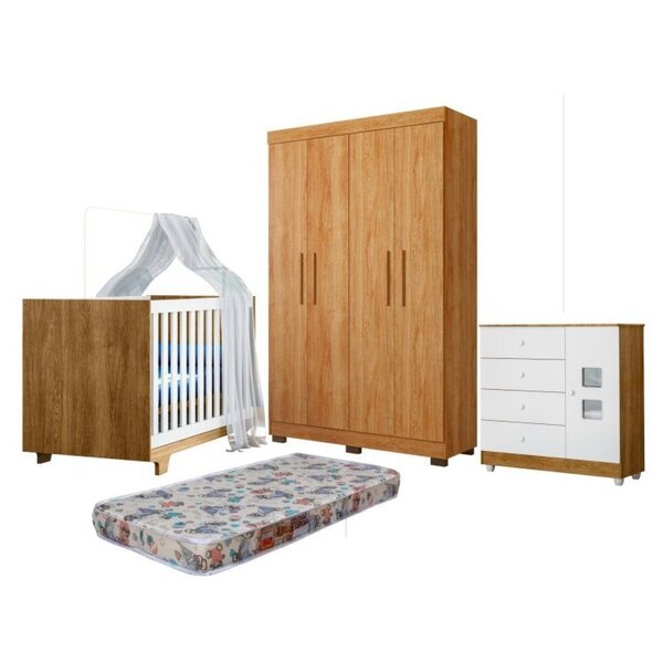 Quarto De Bebê Berço Mini Cama Com Colchão, Cômoda 1 Porta 4