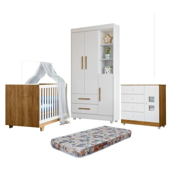 Quarto De Bebê Berço Mini Cama, Cômoda 1 Porta 4 Gavetas E Ro