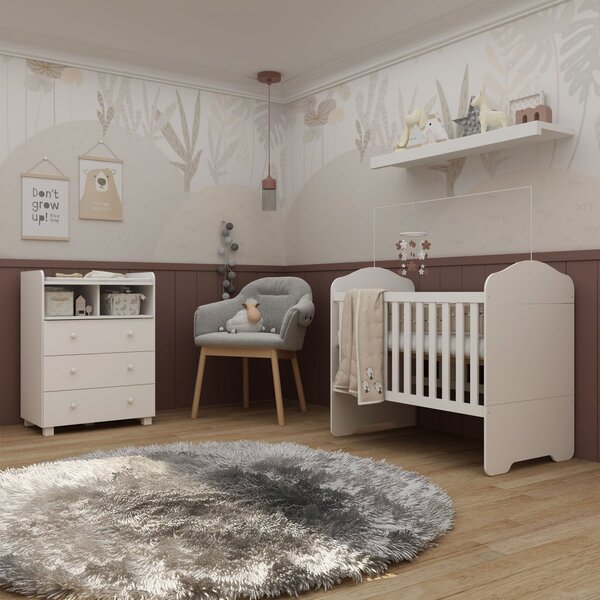 Quarto De Bebê Berço Mini Cama Cômoda 3 Gavetas Lua Gelius Mó