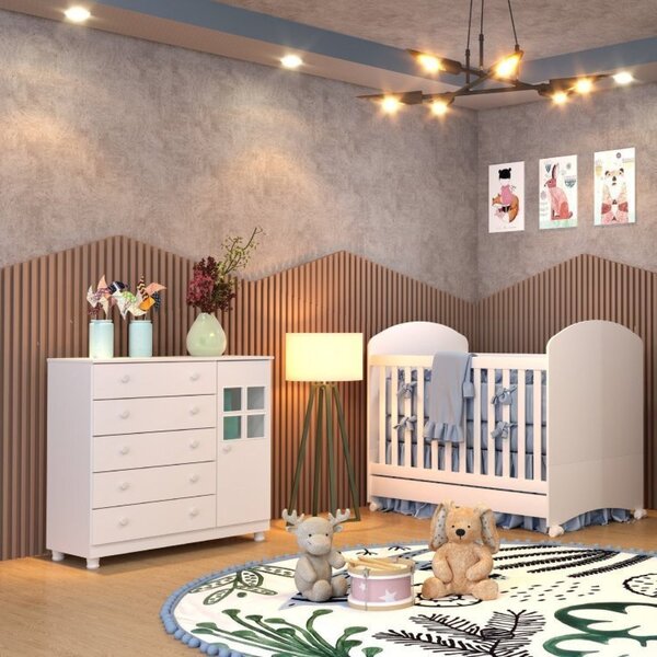 Quarto De Bebê Berço Mini Cama Delicato E Cômoda 5 Gavetas 1