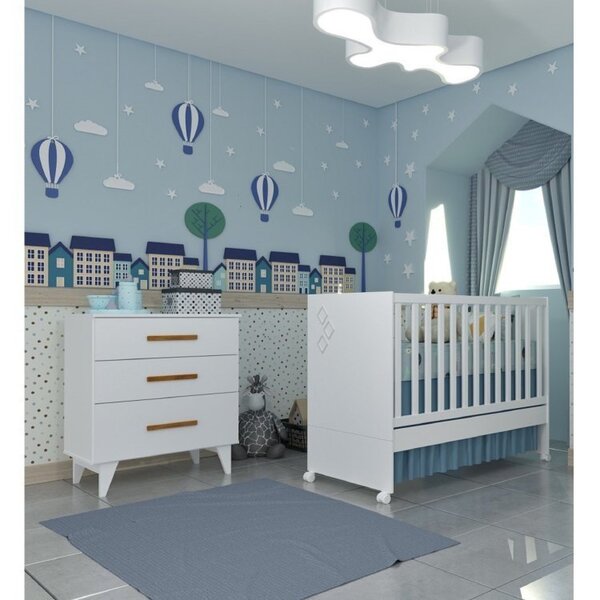 Quarto De Bebê Berço Mini Cama E Cômoda 3 Gavetas Aconchego E