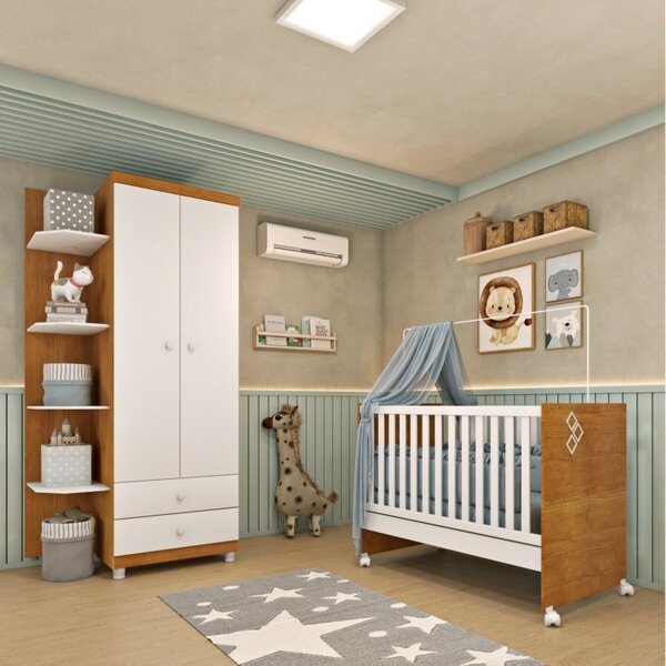 Quarto De Bebê Berço Mini Cama Guarda Roupa 2 Portas Com Pés