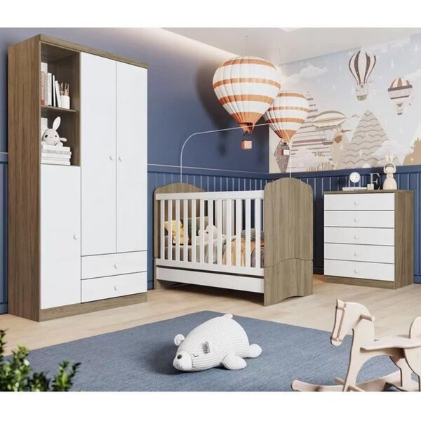 Quarto De Bebê Com 1 Guarda Roupa 1 Cômoda E Berço 3 Em 1 Abr