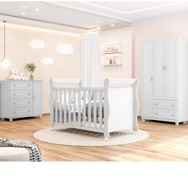 Quarto De Bebê Com Berço 3 Em 1, Cômoda 4 Gavetas 1 Porta E G