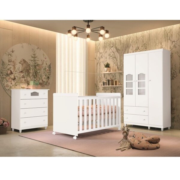 Quarto De Bebê Com Berço 3 Em 1 Roupeiro 3 Portas 2 Gavetas C