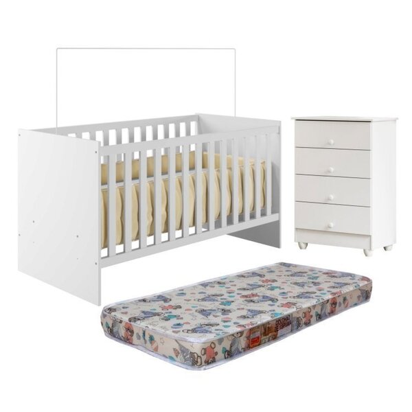 Quarto De Bebê Com Berço Com Colchão Suporte Life E Cômoda De