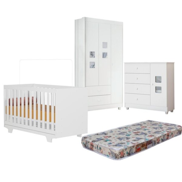 Quarto De Bebe Com Berço Mini Cama 100% Mdf Com Colchão Life