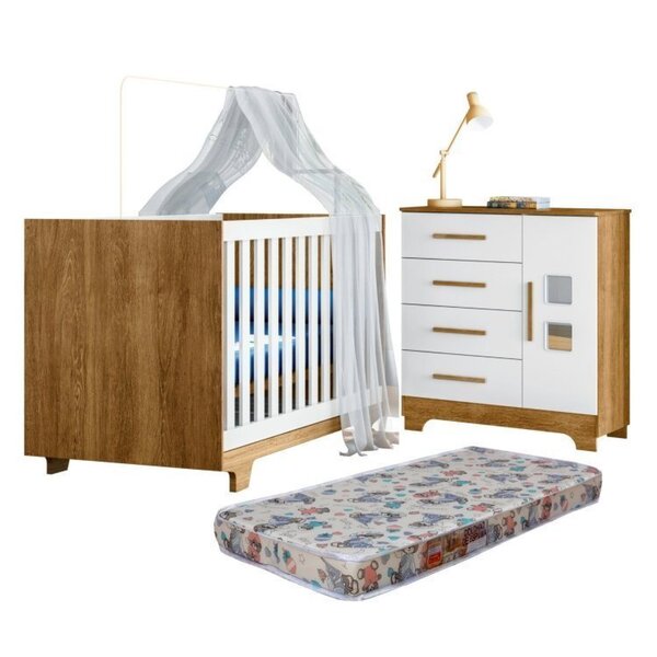 Quarto De Bebê Com Berço Mini Cama 100% Mdf Com Colchão Life