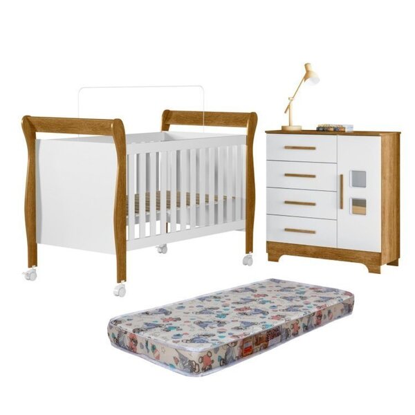 Quarto De Bebê Com Berço Mini Cama 100% Mdf Com Colchão Slim