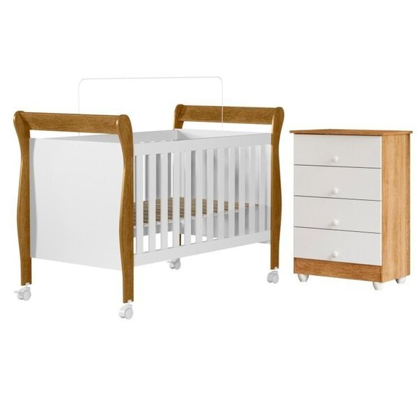Quarto De Bebê Com Berço Mini Cama 100% Mdf Slim E Cômoda De