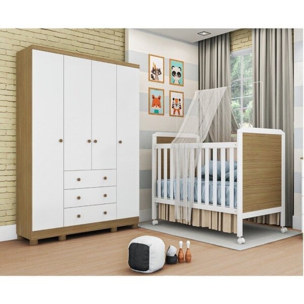 Quarto De Bebê Com Berço Mini Cama 2 Em 1 Cloe Guarda Roupa 4