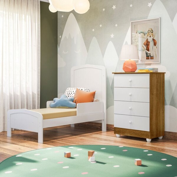 Quarto De Bebê Com Berço Mini Cama Allegra E Cômoda Soft Life