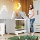 Quarto De Bebê Com Berço Mini Cama Com Colchão Flocos E Cômod