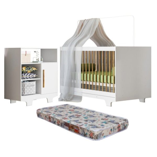 Quarto De Bebê Com Berço Mini Cama Com Colchão Flocos E Cômod