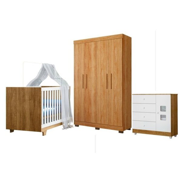 Quarto De Bebê Com Berço Mini Cama, Cômoda 1 Porta 4 Gavetas