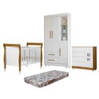 Quarto De Bebê Com Berço Mini Cama, Cômoda 1 Porta 4 Gavetas