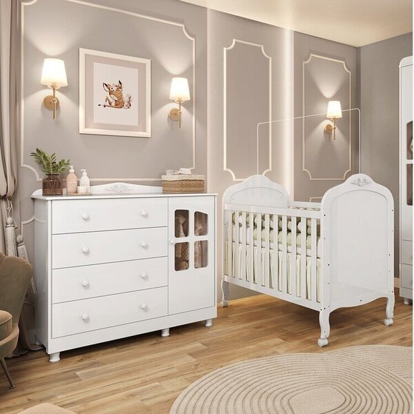 Quarto De Bebê Com Berço Mini Cama E Cômoda Com Janela Maya C