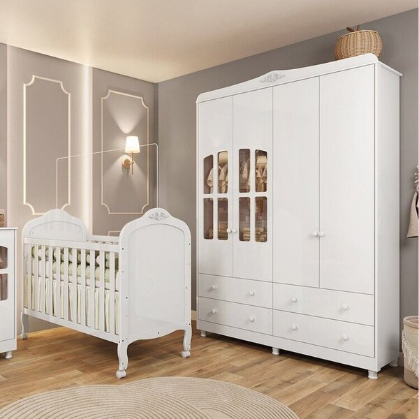 Quarto De Bebê Com Berço Mini Cama E Guarda Roupa Com Janela