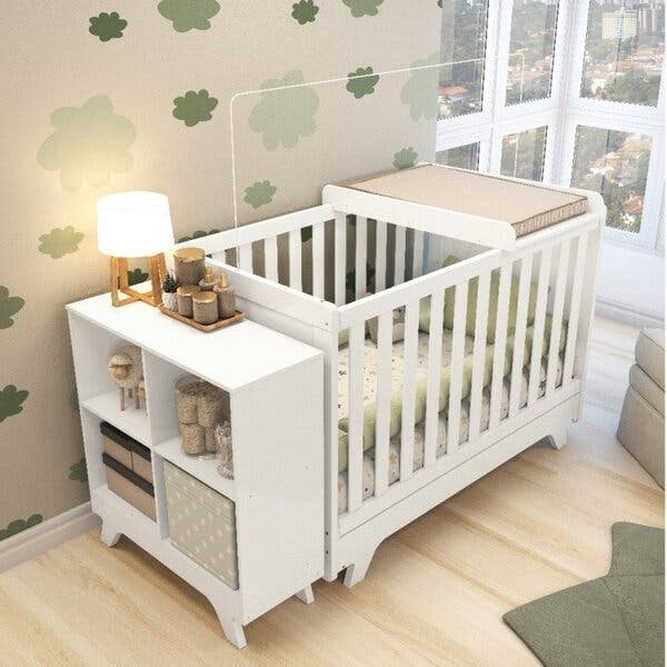Quarto De Bebê Com Berço Mini Cama Estante 4 Prateleiras E Trocador ...