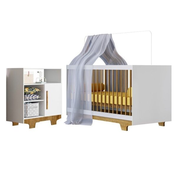 Quarto De Bebê Com Berço Mini Cama Flocos E Cômoda 100% Mdf 1