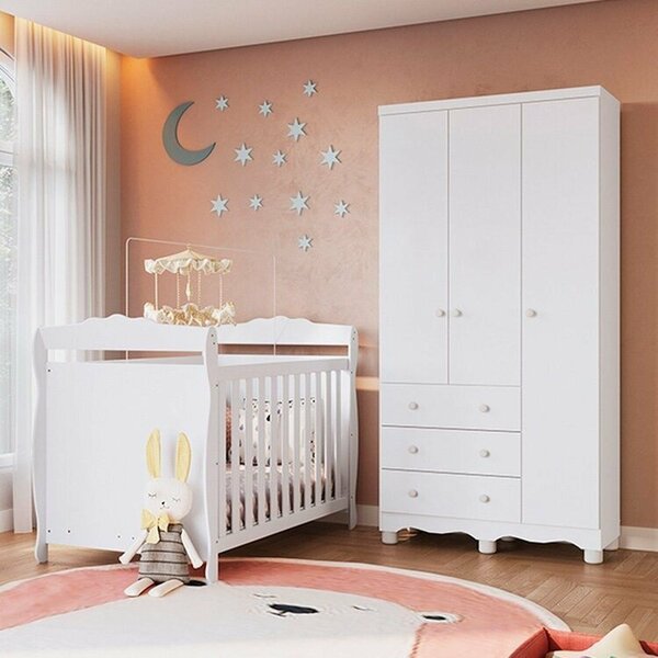 Quarto De Bebê Com Berço Minicama E Guarda-roupa 3 Portas 100