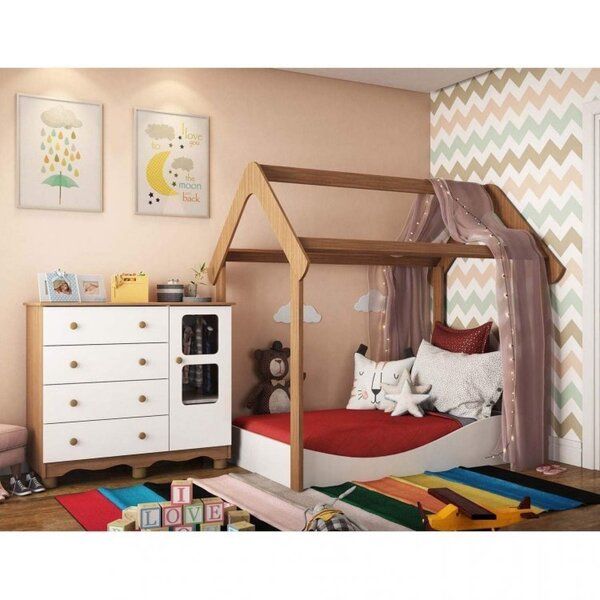Quarto De Bebê Com Cama Casinha E Cômoda 4 Gavetas 1 Porta  B
