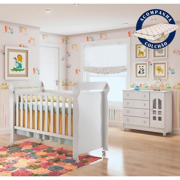Quarto De Bebê Com Colchão Selena Berço Mini Cama Mirelle Côm