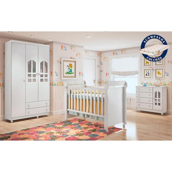Quarto De Bebê Com Colchão Selena Completo Berço Mini Cama Mi