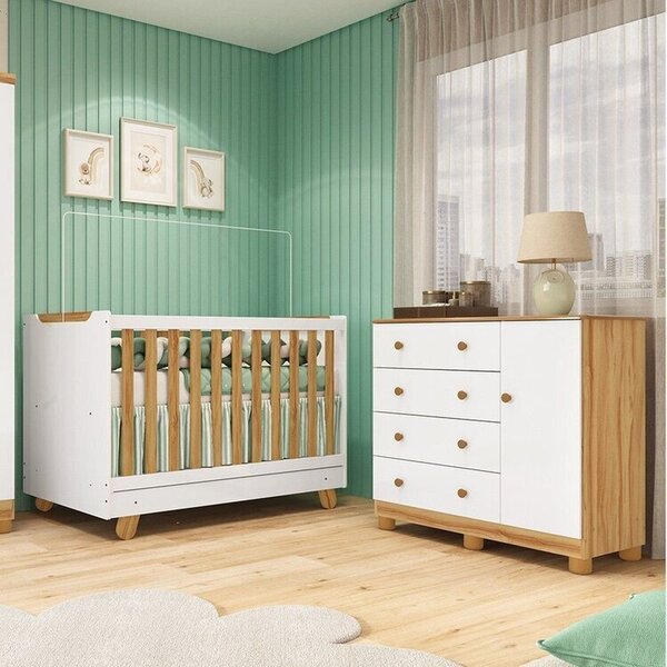 Quarto De Bebê Com Cômoda 1 Porta E Berço 4 Em 1 Minicama 100