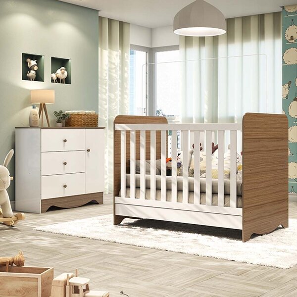 Quarto De Bebê Com Cômoda 1 Porta E Berço Americano 3 Em 1 Pi