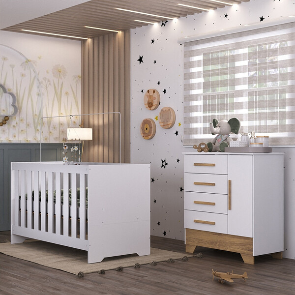 Quarto De Bebê Com Cômoda 4 Gavetas 1 Porta E Berço 3 Em 1 Ca