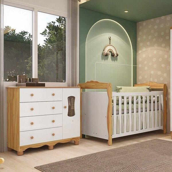 Quarto De Bebê Com Cômoda Janelada E Berço Minicama 100% Mdf