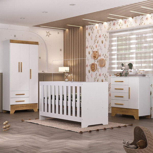 Quarto De Bebê Com Guarda Roupa 3 Porta 2 Gavetas Cômoda 4 Ga